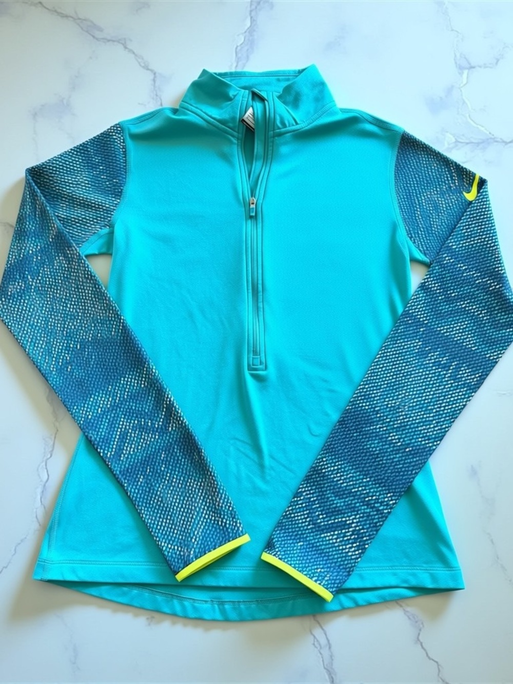 Nike Pro Dri-FIT Quarter Zip Pullover Blue Print Sleeve Medium